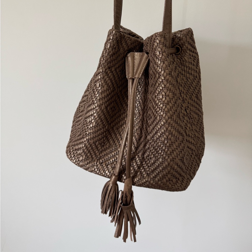 VINTAGE SHARIF Woven Leather Bucket Bag with Vintage Tags